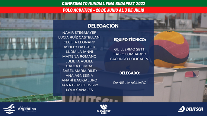 Waterpolo/Polo Acuático femenino: DELEGACIÓN ARGENTINA PARA MUNDIAL DE BUDAPEST
